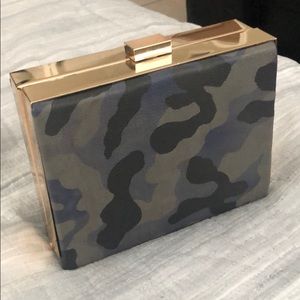 Gold and blue camo clutch
